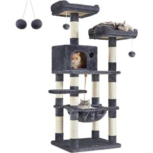 Feandrea Cat Tree, Stable Cat Tower, 2 Plush Perches, 143cm, Smoky Grey PCT15GYZ Feandrea Cat Tree, Stable Cat Tower, 2 Plush Perches, 143cm, Smoky Grey PCT15GYZ