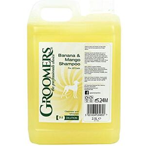 Groomers Banana and Mango Dog Shampoo, 2.5 Litre Suitable For Any Coat Type & Frequent Use For & Pet Owners Made in the UK Groomers Banana and Mango Dog Shampoo, 2.5 Litre Suitable For Any Coat Type & Frequent Use For & Pet Owners Made in the UK