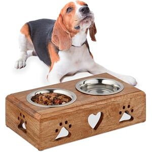 Relaxdays Dog Feeding Station, Double Bowls, Stainless Steel and Wood, Dishwasher-Safe, 9 x 34 x 18.5 cm, Natural/Silver Relaxdays Dog Feeding Station, Double Bowls, Stainless Steel and Wood, Dishwasher-Safe, 9 x 34 x 18.5 cm, Natural/Silver