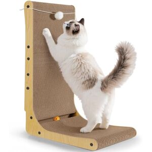 Gimars Thickened L Shape 68cm Cardboard Cat Scratcher with Bell Ball, Cat Scratching Board Wall Mounted, Cat Scratch Pad Toys for Protecting Furniture Gimars Thickened L Shape 68cm Cardboard Cat Scratcher with Bell Ball, Cat Scratching Board Wall Mounted, Cat Scratch Pad Toys for Protecting Furniture