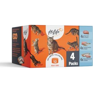 HILIFE Adult Wet Cat Food Tins, Mixed Tuna Recipes in Sauce, Complete Tinned Cat Food, 100% Natural & Grain Free, Tuna Loin / with Sardine / with Mackeral, 4x (12 x 70g) / 48 cans HILIFE Adult Wet Cat Food Tins, Mixed Tuna Recipes in Sauce, Complete Tinned Cat Food, 100% Natural & Grain Free, Tuna Loin / with Sardine / with Mackeral, 4x (12 x 70g) / 48 cans