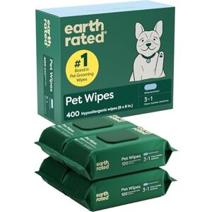 Earth Rated Pet Wipes for Dogs and Cats, Hypoallergenic, 3-in-1 Cleaning, Deodorizing and Hydrating, for Grooming Paws, Body and Bums, New White Tea and Basil Scent, 400 Count Earth Rated Pet Wipes for Dogs and Cats, Hypoallergenic, 3-in-1 Cleaning, Deodorizing and Hydrating, for Grooming Paws, Body and Bums, New White Tea and Basil Scent, 400 Count