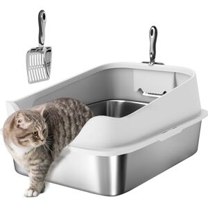PawHut XL Cat Litter Tray Stainless Steel, Cat Litter Box High Sided with Metal Litter Scoop, Never Absorbs Odors, Anti Leakage & Easy to Clean, 60 x 40 x 30 cm, Grey PawHut XL Cat Litter Tray Stainless Steel, Cat Litter Box High Sided with Metal Litter Scoop, Never Absorbs Odors, Anti Leakage & Easy to Clean, 60 x 40 x 30 cm, Grey