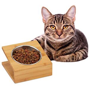 Relaxdays Feeding Station for Cats & Dogs, Bamboo, Stainless Steel, 300 ml Relaxdays Feeding Station for Cats & Dogs, Bamboo, Stainless Steel, 300 ml
