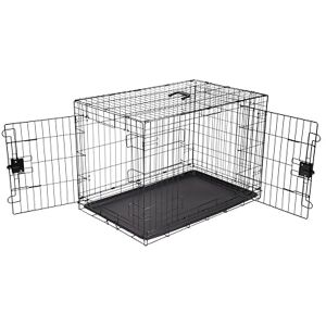 Amazon Basics Large Metal Dog Crate/Cage with Tray, Durable and Foldable Dog Cage with Double Door, Black, Large 91cm (36") Amazon Basics Large Metal Dog Crate/Cage with Tray, Durable and Foldable Dog Cage with Double Door, Black, Large 91cm (36")