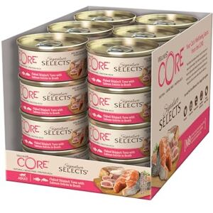 Wellness CORE Signature Selects, 24 x 79g, Flaked Skipjack Tuna & Salmon, Wet Cat Food, Delicious Flakes in Broth, All-Natural, Grain-Free, High Meat Content, Protein-Rich, No Added Sugar Wellness CORE Signature Selects, 24 x 79g, Flaked Skipjack Tuna & Salmon, Wet Cat Food, Delicious Flakes in Broth, All-Natural, Grain-Free, High Meat Content, Protein-Rich, No Added Sugar