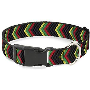 Buckle-Down Buckle Down Plastic Clip Collar Chevron Weave Black/Rasta 1" Wide Fits 11-17" Neck Medium Buckle-Down Buckle Down Plastic Clip Collar Chevron Weave Black/Rasta 1" Wide Fits 11-17" Neck Medium