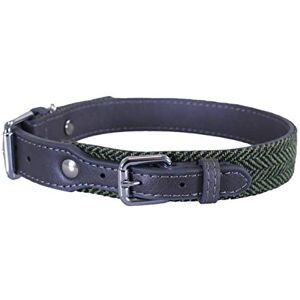 Rosewood Forest herringbone & grey leather dog collar 20-24", XL Rosewood Forest herringbone & grey leather dog collar 20-24", XL