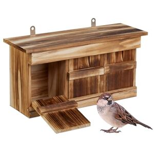 Relaxdays Nesting Box for Sparrows, 3 Chambers, Fir Wood, Entrance Hole HxW: 3x2 cm, Birdhouse, Bird Shelter, Brown Relaxdays Nesting Box for Sparrows, 3 Chambers, Fir Wood, Entrance Hole HxW: 3x2 cm, Birdhouse, Bird Shelter, Brown