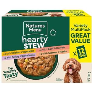 Natures Menu Hearty Stews Chunks in Gravy Wet Food Pouches for Adult Dogs: Pack Multiflavour 12 x 100g Natures Menu Hearty Stews Chunks in Gravy Wet Food Pouches for Adult Dogs: Pack Multiflavour 12 x 100g