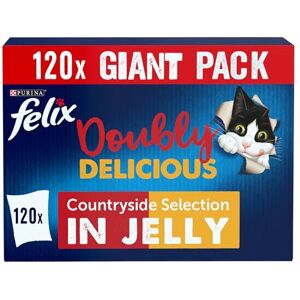 Felix Doubly Delicious Adult Wet Cat Food Countryside Selection in Jelly Beef, Poultry, Chicken, Kidney, Lamb, Turkey, Liver 120 x 85g Pouches Felix Doubly Delicious Adult Wet Cat Food Countryside Selection in Jelly Beef, Poultry, Chicken, Kidney, Lamb, Turkey, Liver 120 x 85g Pouches
