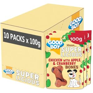 Good Boy Superlicious Chicken, Apple & Cranberry Bones Natural Dog Treats Low Fat Training Treats Bulk Box 10 x 100g Good Boy Superlicious Chicken, Apple & Cranberry Bones Natural Dog Treats Low Fat Training Treats Bulk Box 10 x 100g