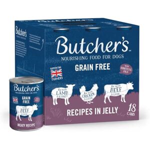 BUTCHER'S Complete Wet Can Grain Free Hypoallergenic Adult Dog Food Recipes in Jelly Pack 18x400g Chicken, Beef & Lamb BUTCHER'S Complete Wet Can Grain Free Hypoallergenic Adult Dog Food Recipes in Jelly Pack 18x400g Chicken, Beef & Lamb