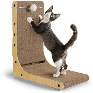 Gimars Thickened L Shape 47cm Cardboard Cat Scratcher with Mint Ball, Large Cat Scratching Board Wall Mounted, Cat Scratch Pad Toys for Protecting Furniture Gimars Thickened L Shape 47cm Cardboard Cat Scratcher with Mint Ball, Large Cat Scratching Board Wall Mounted, Cat Scratch Pad Toys for Protecting Furniture