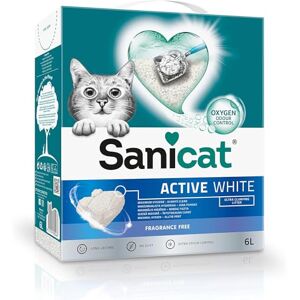 Sanicat Active White Clumping Fragance-Free Cat Litter Made of natural minerals with guaranteed odour control Absorbs moisture and makes cleaning easier 6 L capacity Sanicat Active White Clumping Fragance-Free Cat Litter Made of natural minerals with guaranteed odour control Absorbs moisture and makes cleaning easier 6 L capacity