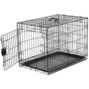 Amazon Basics Medium Metal Dog Crate/Cage with Tray, Durable and Foldable Dog Cage with Single Door, Black, Medium 76cm (30") Amazon Basics Medium Metal Dog Crate/Cage with Tray, Durable and Foldable Dog Cage with Single Door, Black, Medium 76cm (30")