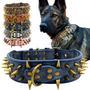 Dog Collar - Large Spiked Studded Blue S Dog Collar - Large Spiked Studded Blue S