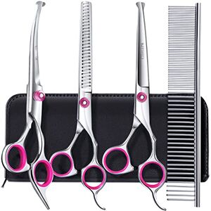 Gimars Dog Grooming Scissors Kit Professional 4CR with Safety Round Tip, 5 in 1 Heavy Duty Titanium Coated Thinning & Curved & Straight Shears Gimars Dog Grooming Scissors Kit Professional 4CR with Safety Round Tip, 5 in 1 Heavy Duty Titanium Coated Thinning & Curved & Straight Shears