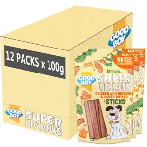 Good Boy Superlicious Chicken with Broccoli & Sweet Potato Sticks Dog Treats Box of 12 x 100 g Good Boy Superlicious Chicken with Broccoli & Sweet Potato Sticks Dog Treats Box of 12 x 100 g