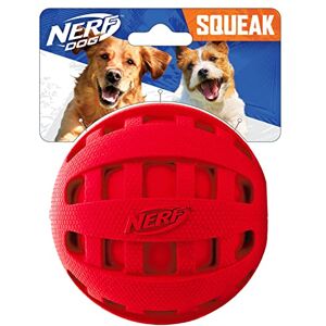 Nerf Dog Rubber Ball Dog Toy with Checkered Squeaker, Lightweight, Durable and Water Resistant, 4 Inch Diameter for Medium/Large Breeds, Single Unit, Red Nerf Dog Rubber Ball Dog Toy with Checkered Squeaker, Lightweight, Durable and Water Resistant, 4 Inch Diameter for Medium/Large Breeds, Single Unit, Red