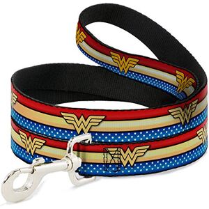 Buckle-Down Dog Leash Wonder Woman Logo Stripe Stars Red Gold Blue White 6 Feet Long 0.5 Inch Wide Buckle-Down Dog Leash Wonder Woman Logo Stripe Stars Red Gold Blue White 6 Feet Long 0.5 Inch Wide