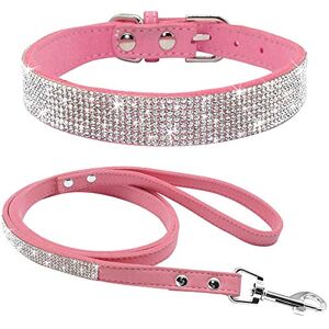 Haoyueer Pink Pet Collar - Crystal Rhinestones, Adjustable, Soft Leather - Pet Collar Haoyueer Pink Pet Collar - Crystal Rhinestones, Adjustable, Soft Leather - Pet Collar