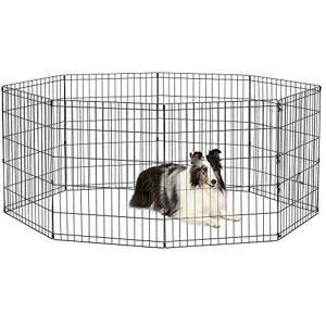 New World Folding Metal Dog Exercise Pen and Pet Playpen with No Door, Includes Grounding Stakes and Provides 1.5 Meters of Play Space, 76 cm Tall, Black E-Coated, B552-30 New World Folding Metal Dog Exercise Pen and Pet Playpen with No Door, Includes Grounding Stakes and Provides 1.5 Meters of Play Space, 76 cm Tall, Black E-Coated, B552-30