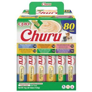 INABA Churu by Cat Treat Chicken & Tuna Variety Box 1 Pack (80 x 14g total) / Soft & Creamy Cat Treat, Delicious & Healthy Snack, Purée Food Topper, Natural, Grain Free INABA Churu by Cat Treat Chicken & Tuna Variety Box 1 Pack (80 x 14g total) / Soft & Creamy Cat Treat, Delicious & Healthy Snack, Purée Food Topper, Natural, Grain Free