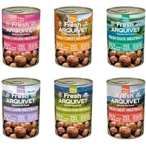Arquivet VARIETY PACK 6 units x 400 g Fresh Meatballs Chicken, Turkey, Duck, Lamb, Iberian pork and beef Complete wet food for adult dogs Arquivet VARIETY PACK 6 units x 400 g Fresh Meatballs Chicken, Turkey, Duck, Lamb, Iberian pork and beef Complete wet food for adult dogs