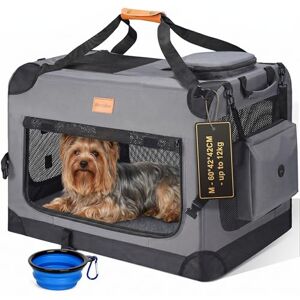 Morpilot Large Dog & Cat Carrier Soft-Sided Pet Travel Crate, Foldable Dog Car Crate, with Collapsible Bowl, Shoulder Strap & Storage Pockets, M, Grey, (Max 12kg) Morpilot Large Dog & Cat Carrier Soft-Sided Pet Travel Crate, Foldable Dog Car Crate, with Collapsible Bowl, Shoulder Strap & Storage Pockets, M, Grey, (Max 12kg)