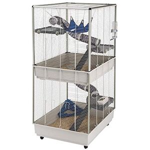 Ferplast Ferret cage FURET TOWER, vertical two floors structure, wheels and accessories are included. Varnished grey metal and plastic, 75 x 80 x h 161 cm Ferplast Ferret cage FURET TOWER, vertical two floors structure, wheels and accessories are included. Varnished grey metal and plastic, 75 x 80 x h 161 cm
