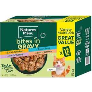 Natures Menu Bites in Gravy Wet Cat Food in Pouches Multiflavour Pack 12 x 85g Natures Menu Bites in Gravy Wet Cat Food in Pouches Multiflavour Pack 12 x 85g