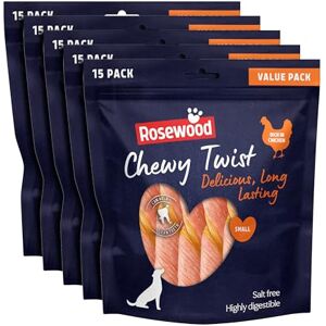 Rosewood Chewy Twist Treats for Dogs XL Value Pack, Rich in Chicken, Small Dog Treats, Delicious, Long-Lasting Chews, Helps Clean Teeth, Salt Free, Highly Digestible, 15pc (Case of 5 x 345g) Rosewood Chewy Twist Treats for Dogs XL Value Pack, Rich in Chicken, Small Dog Treats, Delicious, Long-Lasting Chews, Helps Clean Teeth, Salt Free, Highly Digestible, 15pc (Case of 5 x 345g)