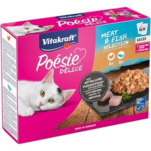Vitakraft Poetry Delight, meat and fish selection, wet cat pate, turkey breast jelly and salmon, no added sugar or cereal (1 pack 6x 85g) Vitakraft Poetry Delight, meat and fish selection, wet cat pate, turkey breast jelly and salmon, no added sugar or cereal (1 pack 6x 85g)