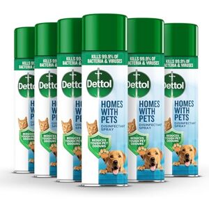 Dettol Homes With Pets Disinfectant Spray, Multipack Of 6 X 300ml, Total 1.8L, Cat Urine Odour Remover, Dog Spray, Pet Odour Eliminator, Dog Disinfectant, Antibacterial, Grooming, Dogs Dettol Homes With Pets Disinfectant Spray, Multipack Of 6 X 300ml, Total 1.8L, Cat Urine Odour Remover, Dog Spray, Pet Odour Eliminator, Dog Disinfectant, Antibacterial, Grooming, Dogs