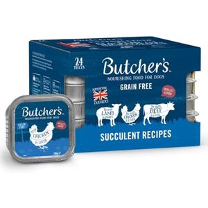 BUTCHER'S Complete Wet Tray Grain Free Hypoallergenic Adult Dog Food Succulent Recipes Pack 24x150g Lamb, Chicken & Beef BUTCHER'S Complete Wet Tray Grain Free Hypoallergenic Adult Dog Food Succulent Recipes Pack 24x150g Lamb, Chicken & Beef