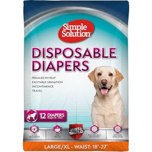 Simple Solution Disposable Dog Diapers for Female Dogs, True Fit, Absorbent, Leak Proof with Wetness Indicator, XL Puppy & Doggie Period Pad and Pee Diaper, for Large Pets, 18-27 Inch Waist, 12 Count Simple Solution Disposable Dog Diapers for Female Dogs, True Fit, Absorbent, Leak Proof with Wetness Indicator, XL Puppy & Doggie Period Pad and Pee Diaper, for Large Pets, 18-27 Inch Waist, 12 Count