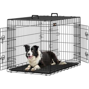 Feandrea Dog Crate, Foldable, 107 cm, 2 Doors, XL, Black PPD42H Feandrea Dog Crate, Foldable, 107 cm, 2 Doors, XL, Black PPD42H