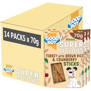 Good Boy Superlicious Turkey, Brown Rice & Cranberry Sticks Natural Dog Treats Low Fat Training Treats Bulk Box 14 x 70g Good Boy Superlicious Turkey, Brown Rice & Cranberry Sticks Natural Dog Treats Low Fat Training Treats Bulk Box 14 x 70g