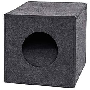 lionto Cat cave made of sturdy felt suitable for shelves & other shelving systems, 33x37x33 cm, cat bed foldable in cube shape, free-standing, easy-care, with cozy cushion, dark grey lionto Cat cave made of sturdy felt suitable for shelves & other shelving systems, 33x37x33 cm, cat bed foldable in cube shape, free-standing, easy-care, with cozy cushion, dark grey