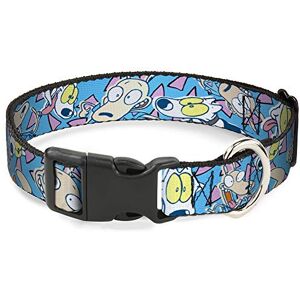Buckle Down Plastic Clip Collar - Rocko & Spunky Scattered Expressions/Triangles Blue/Lavender - Dog Collar Buckle Down Plastic Clip Collar - Rocko & Spunky Scattered Expressions/Triangles Blue/Lavender - Dog Collar