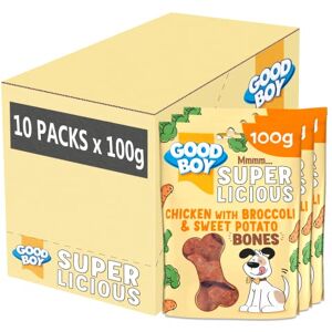 Good Boy Superlicious Chicken, Broccoli & Sweet Potato Bones Natural Dog Treats Low Fat Training Treats Bulk Box 10 x 100g Good Boy Superlicious Chicken, Broccoli & Sweet Potato Bones Natural Dog Treats Low Fat Training Treats Bulk Box 10 x 100g