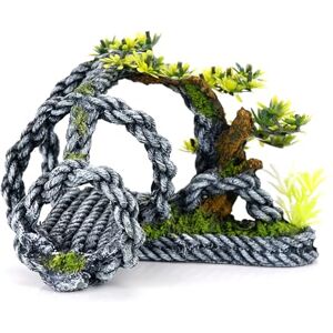CLASSIC Tangled Rope with Plants Aquarium Ornament – Nautical-Style Fish Tank Decoration with Swim-Throughs – 187x140x137mm CLASSIC Tangled Rope with Plants Aquarium Ornament – Nautical-Style Fish Tank Decoration with Swim-Throughs – 187x140x137mm