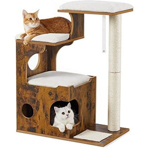 Feandrea 86 cm Cat Tree, Medium Cat Tower with 3 Beds and Cave, Cat Condo Made of MDF with Wood Veneer, Sisal Post and Washable Faux Fur, Vintage, Gray and White PCT70HW Feandrea 86 cm Cat Tree, Medium Cat Tower with 3 Beds and Cave, Cat Condo Made of MDF with Wood Veneer, Sisal Post and Washable Faux Fur, Vintage, Gray and White PCT70HW
