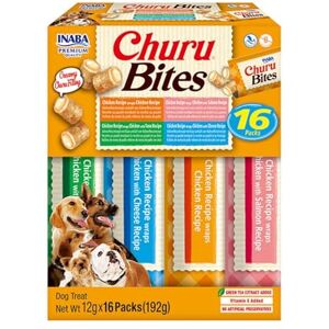 INABA Churu Bites by Dog Treat Chicken Variety Box 1 Pack (16 x 12g) / Crispy Pouches with Creamy Filling, Delicious & Healthy Snack for Dogs, Training Treat, Natural, Grain Free INABA Churu Bites by Dog Treat Chicken Variety Box 1 Pack (16 x 12g) / Crispy Pouches with Creamy Filling, Delicious & Healthy Snack for Dogs, Training Treat, Natural, Grain Free