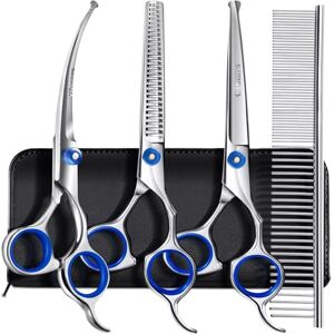 Gimars Heavy Duty Stainless Steel Titanium Coated Pet Grooming Scissors Set Thinning, Straight, Curved Shears with Combs Perfect Trimming Kit for Long & Short Hair, Coat, Fur for All Dog and Cat Gimars Heavy Duty Stainless Steel Titanium Coated Pet Grooming Scissors Set Thinning, Straight, Curved Shears with Combs Perfect Trimming Kit for Long & Short Hair, Coat, Fur for All Dog and Cat