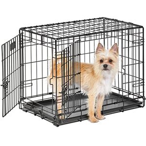 MidWest Homes for Pets Newly Enhanced Life Stages Double Door Small Folding Metal 60.96 cm (24-Inch) Long Dog Crate w/Divider Panel, Floor Protecting Feet, Leak-Proof Dog Pan, Small Dog, Black, 1624DD MidWest Homes for Pets Newly Enhanced Life Stages Double Door Small Folding Metal 60.96 cm (24-Inch) Long Dog Crate w/Divider Panel, Floor Protecting Feet, Leak-Proof Dog Pan, Small Dog, Black, 1624DD