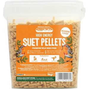 Suet To Go Mealworm Suet Pellets Tub 3kg High Energy Wild Bird Food, Protein & Fat, Attracts Robins & Tits Suet To Go Mealworm Suet Pellets Tub 3kg High Energy Wild Bird Food, Protein & Fat, Attracts Robins & Tits