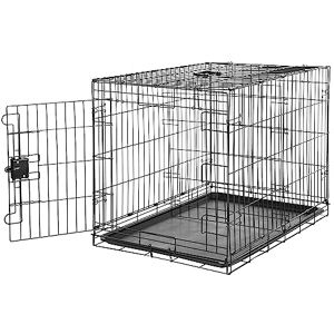 Amazon Basics Large Metal Dog Crate/Cage with Tray, Durable and Foldable Dog Cage with Single Door, Black, Large 91cm (36") Amazon Basics Large Metal Dog Crate/Cage with Tray, Durable and Foldable Dog Cage with Single Door, Black, Large 91cm (36")