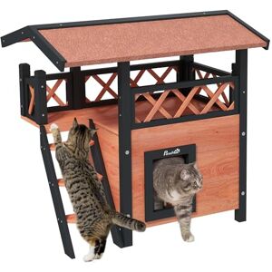 PawHut Cat House Outdoor Kitten Shelter Puppy Kennel with Balcony Stairs Asphalt Roof, 77 x 50 x 73 cm, Brown PawHut Cat House Outdoor Kitten Shelter Puppy Kennel with Balcony Stairs Asphalt Roof, 77 x 50 x 73 cm, Brown